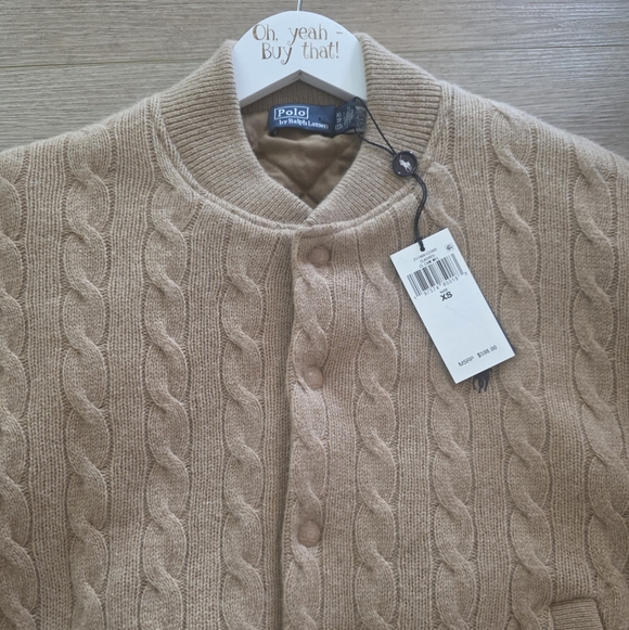 NWT Polo Ralph Lauren Cashmere Wool Cable Knit Sweater Bomber Jacket  XS - Picture 12 of 16
